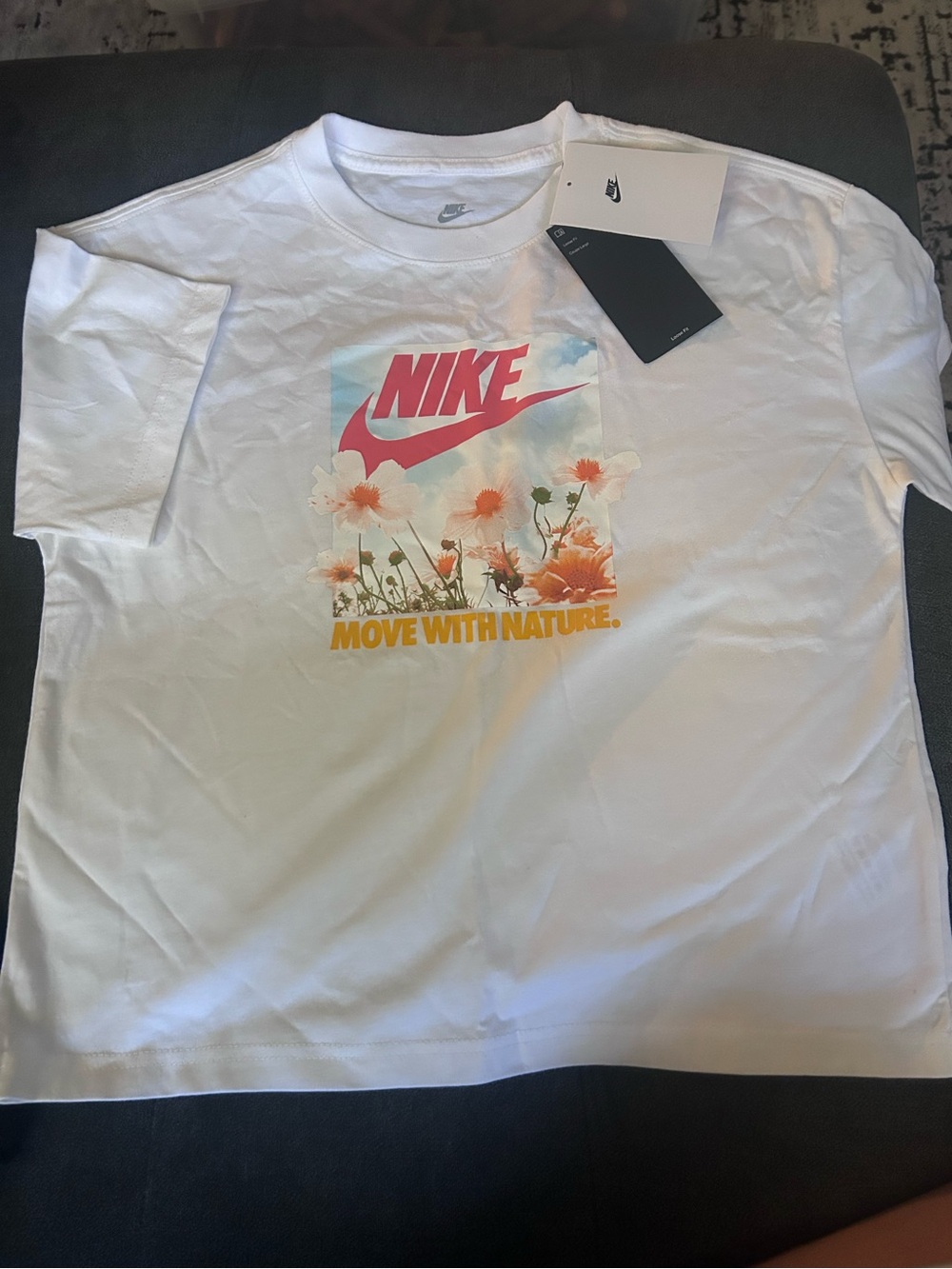 Nike Kids Short-Sleeve Tee with Pink Logo and Yellow Graphic. NWT